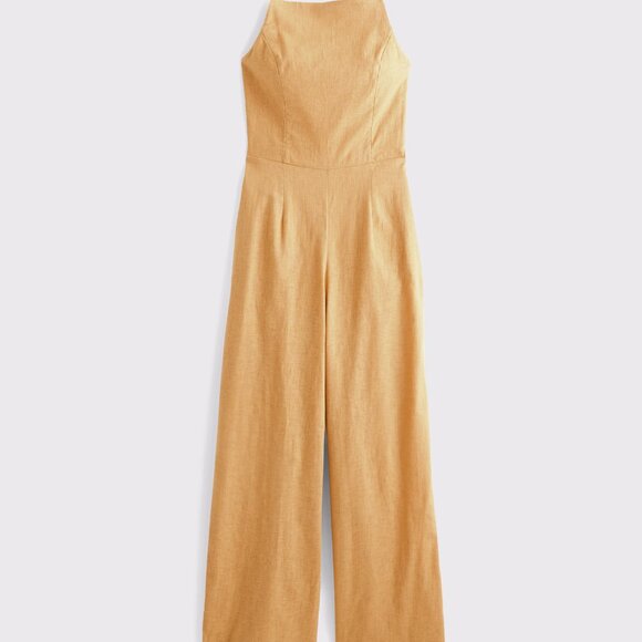 Abercrombie & Fitch Linen-Blend Apron Jumpsuit - Honey Yellow, M Tall (NWT!) - Picture 5 of 8